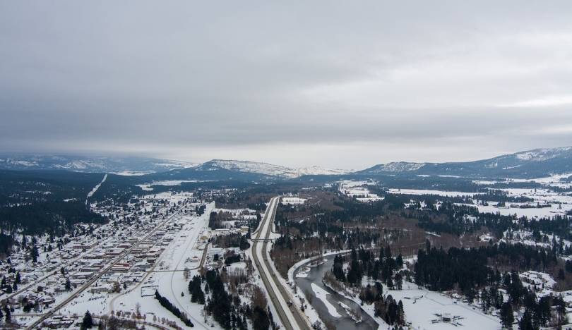 Snowy aerial view of Upper Kittitas County, Washington