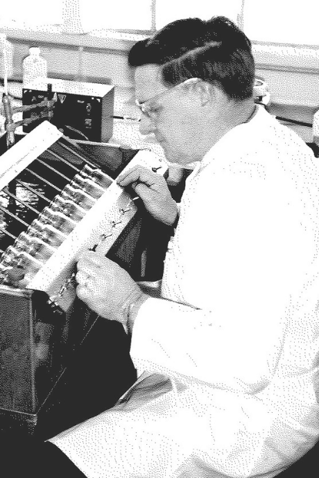 Professor Ernstrom studies samples