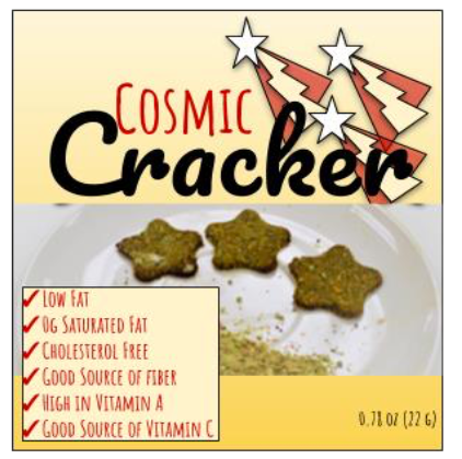 Cosmic Crackers won second prize in the 2019 Institute of Food Technologists Smart Snacks for Kids Competition. Cosmic crackers are a lentil-based cracker that are good sources of fiber and protein. The team members were Vidita Deshpande and Zachary Cooper.